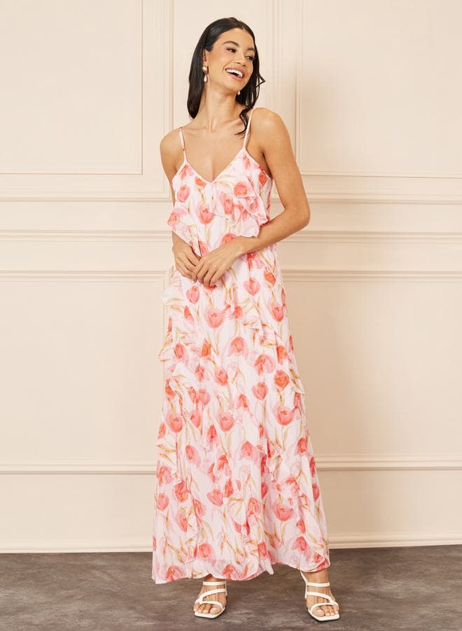 Styli Floral Strappy A-Line Maxi Dress in Light Pink - Image 1