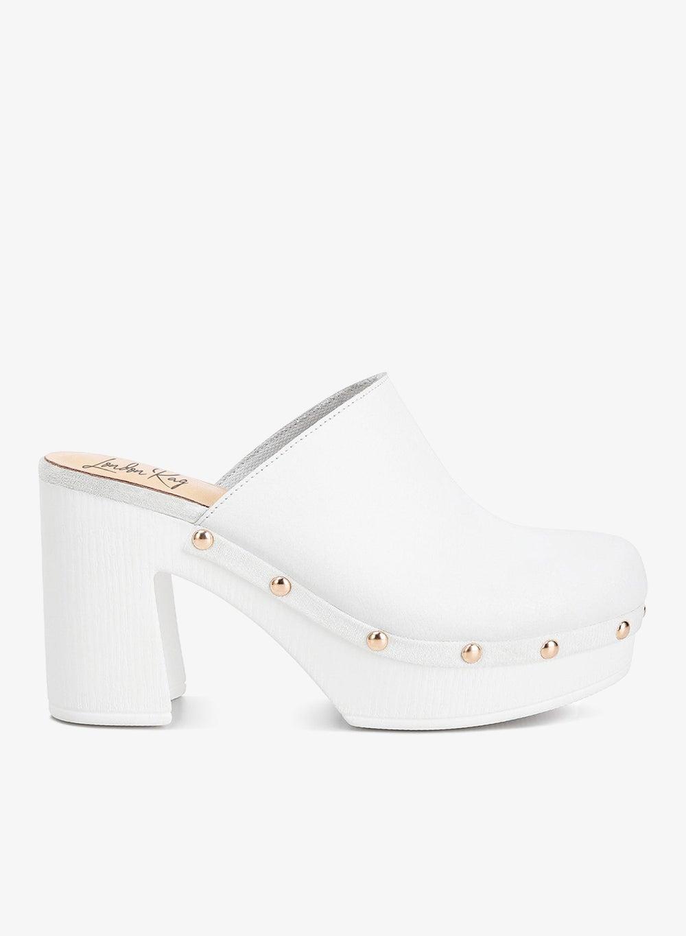 White Recycled Leather Studded Clogs Sh4774R - Image 1