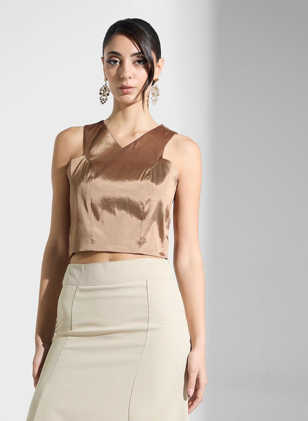 Sleeveless Animal Print Cropped Blouse V-Neck UAE - Image 1