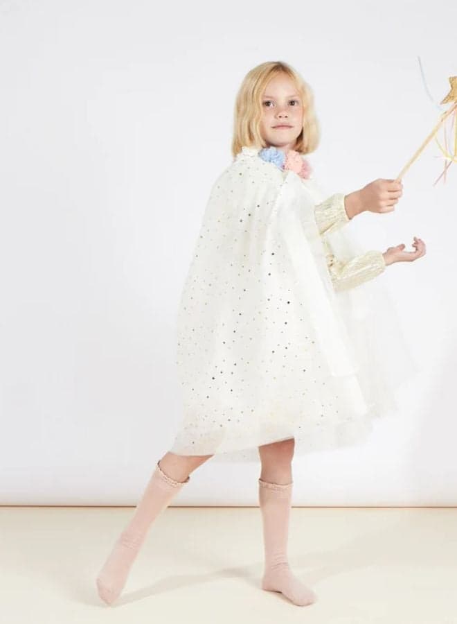Pom Pom Collar Cape with Glitter Star Wand - Image 1