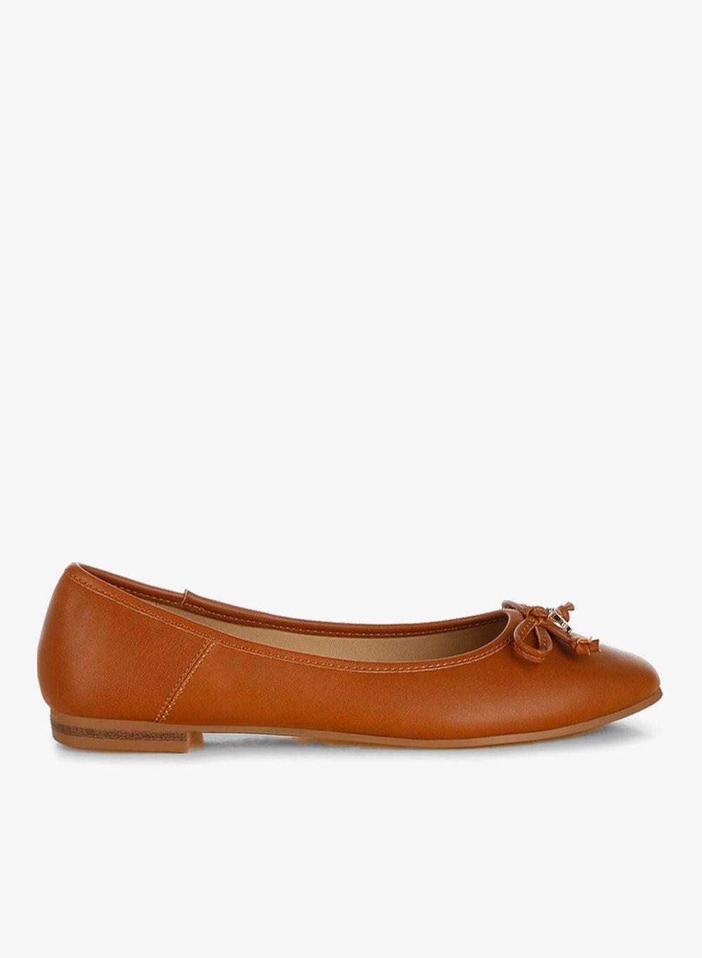 Tan Faux Leather Ballerinas Sh4921 Elegant Flat - Image 1