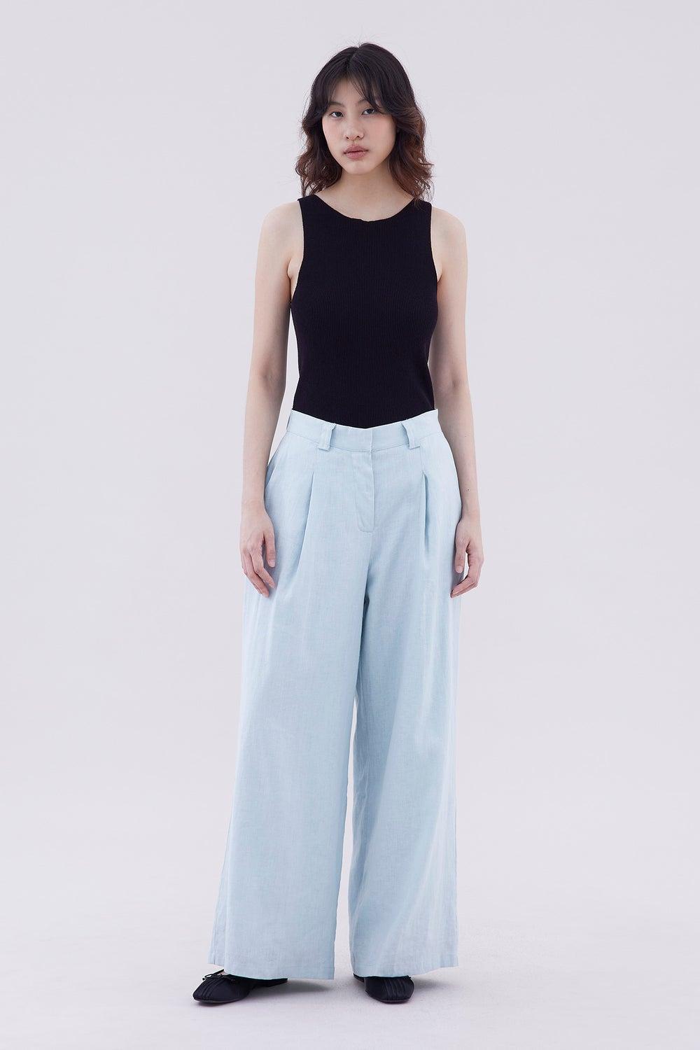 Frenky Linen Wide-Leg Pants in Soft Green - Image 1