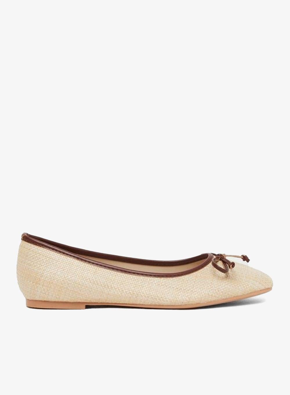 Beige Textured Bow Ballerina Flats Slip-On Comfort - Image 1