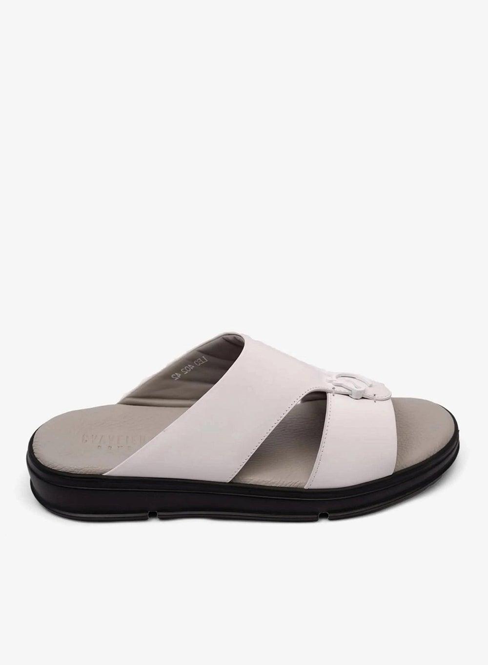 Uomo Cavalier White Matt Leather Arabian Sandals - Image 1