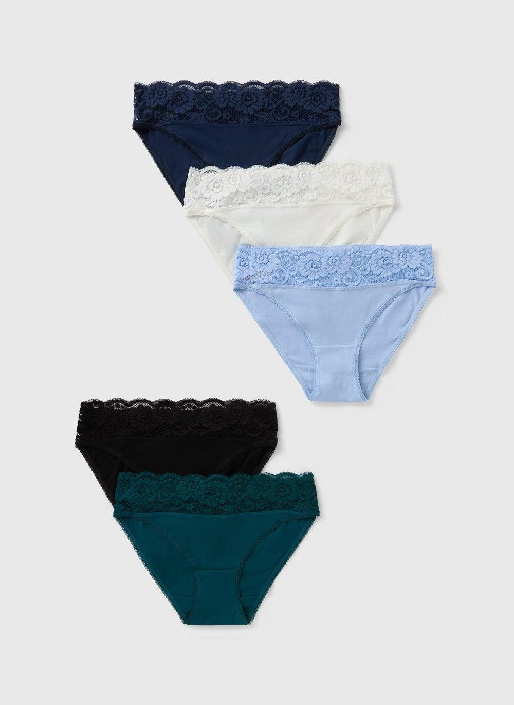 5 Pack Multicolour Lace Trim High Leg Knickers Set - Image 1