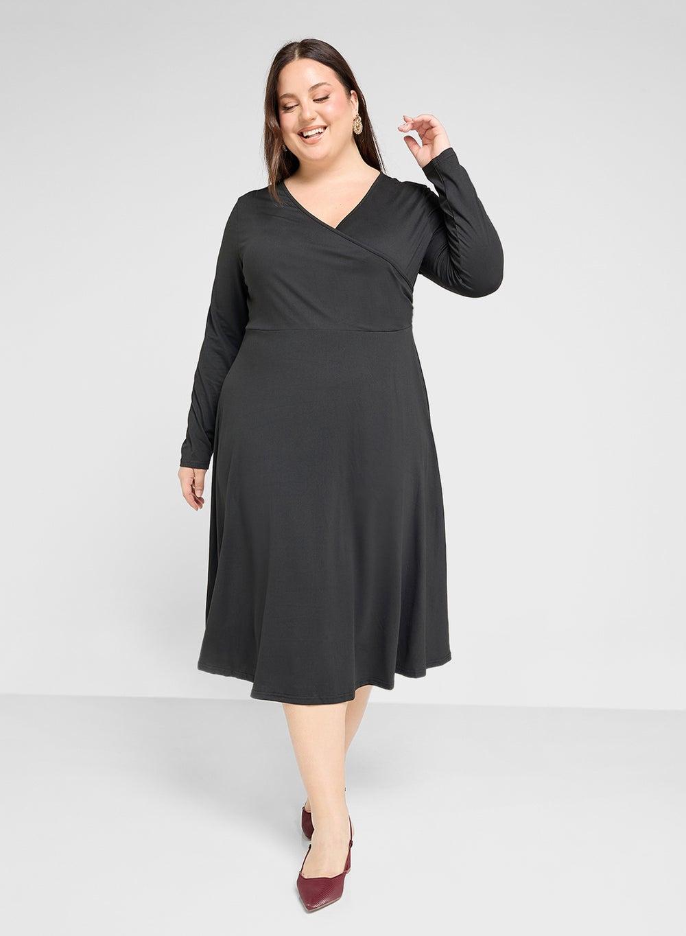 Black Wrap Midi Dress 729 57 Elegant Fit - Image 1