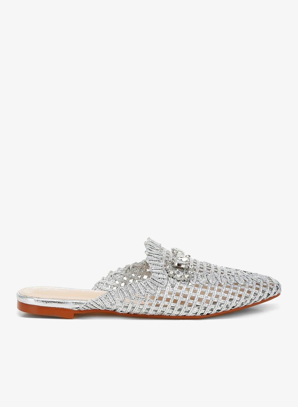 Silver Diamante Woven Flat Mules Sh4874 - Image 1
