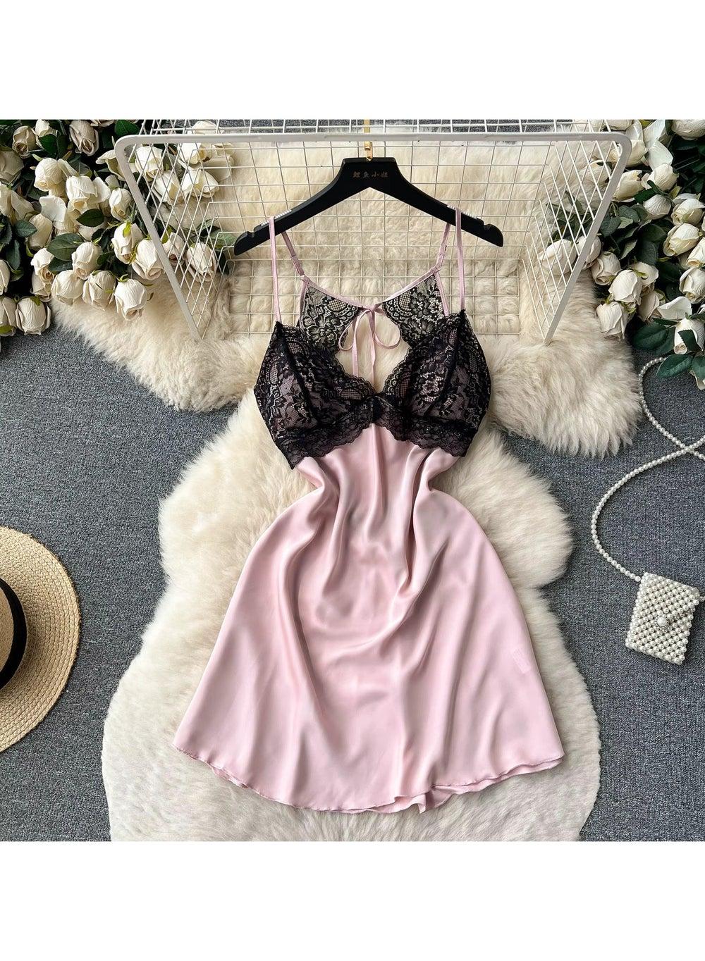 Belted Satin Sleeveless Nightgown Dress in Pink - Image 1