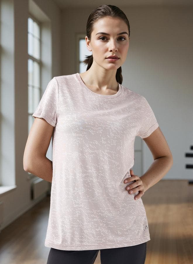 Jacquard Textured Pink Round Neck Sports T-Shirt - Image 1