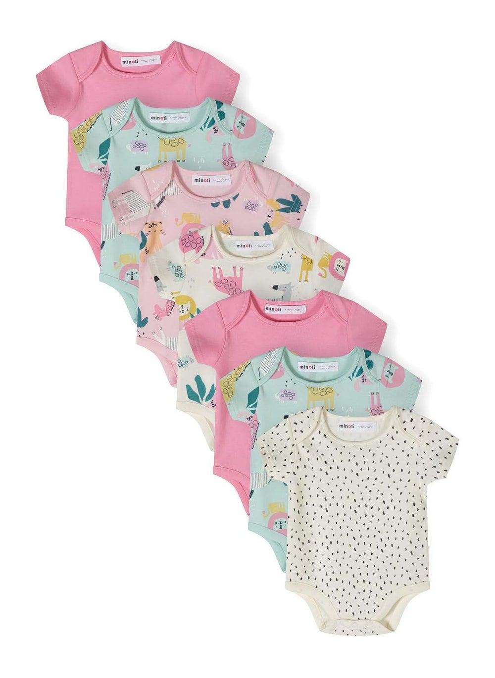 Girls Cotton Bodysuit 7-Pack Purple Printed Set - Image 1