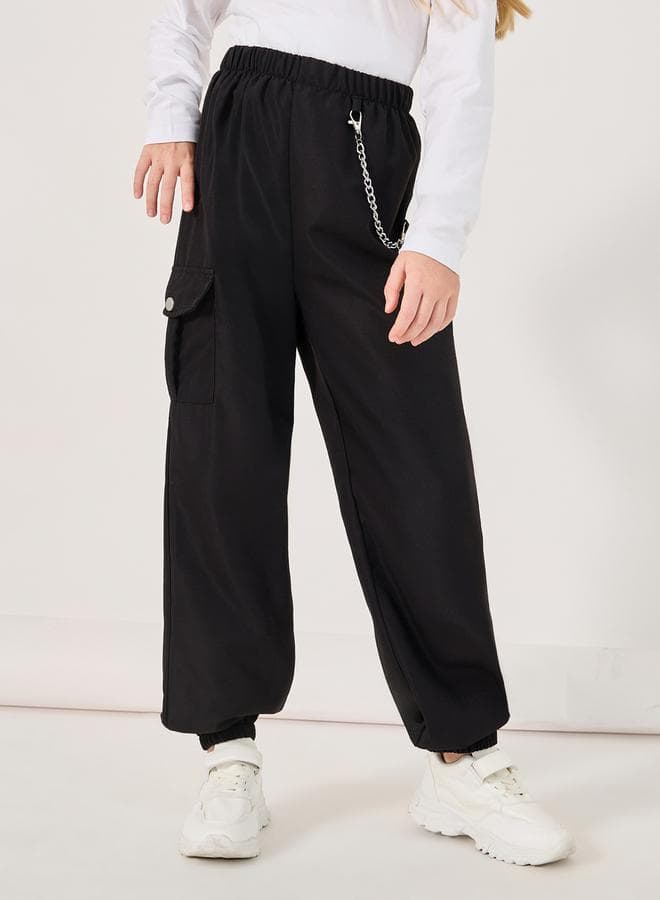 Girls Black Cargo Pants with Chain Detail 2112241101 - Image 1