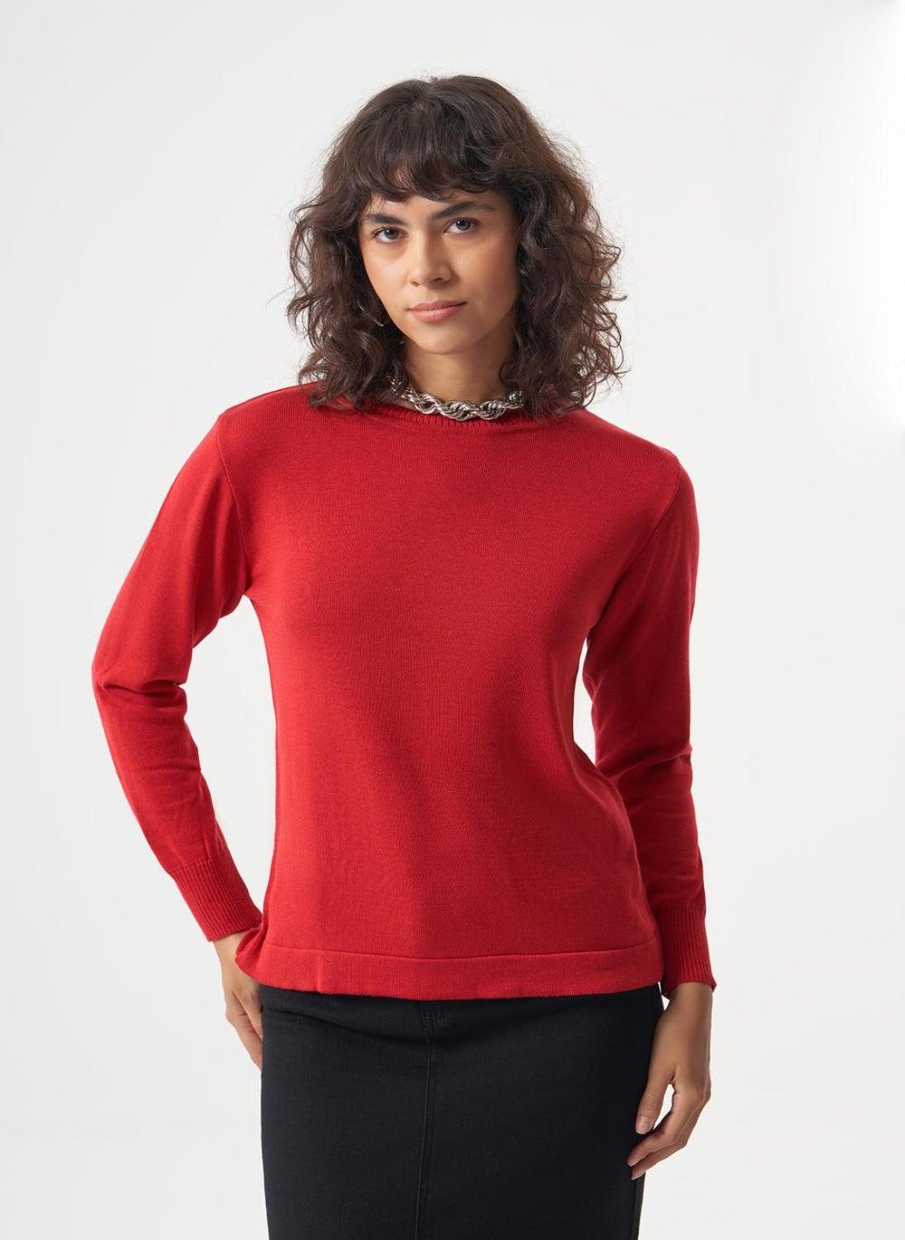Red O Collar Viscose Acrylic Trico Top - Image 1