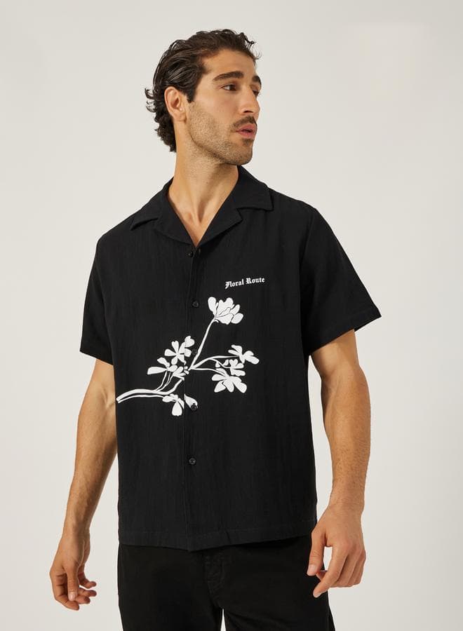 Black Floral Resort Collar Relaxed Fit Shirt 7012203901 - Image 1