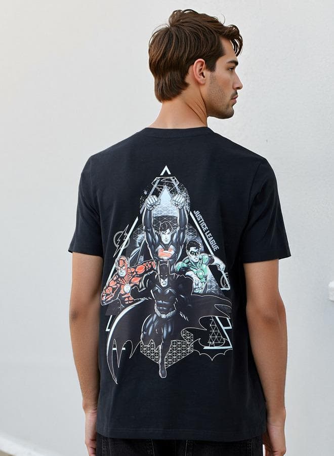 Justice League Black Cotton Crew Neck T-Shirt - Image 1