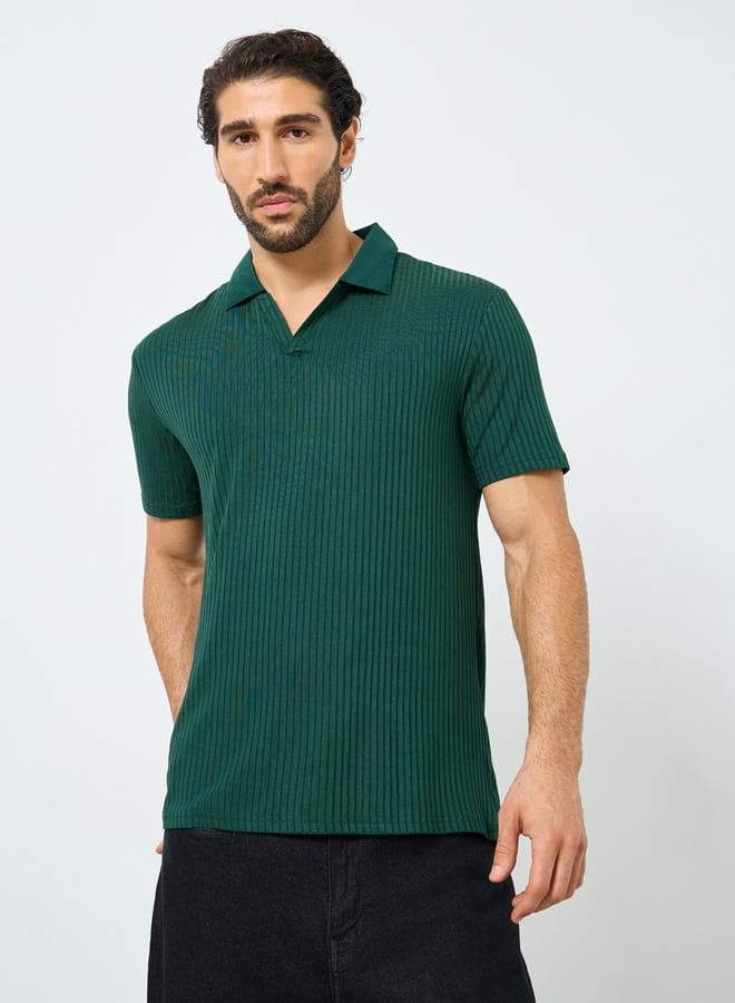 Green Textured Regular Fit Polo T-Shirt for Men - Image 1