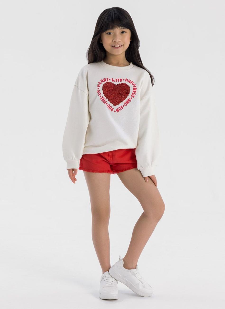Cream Printed Girls Fleece Crew Sweatshirt Classic Fit - Image 1