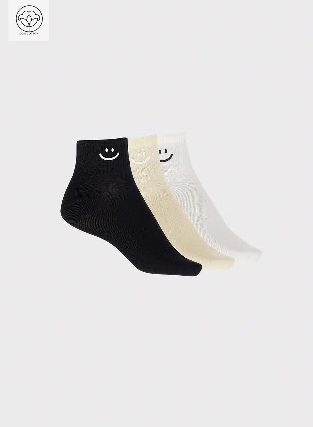 3PK Cotton Smiley Detail Ankle Socks Set - Image 1