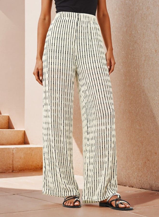 Beige Textured Wide Leg Lounge Pants - Image 1