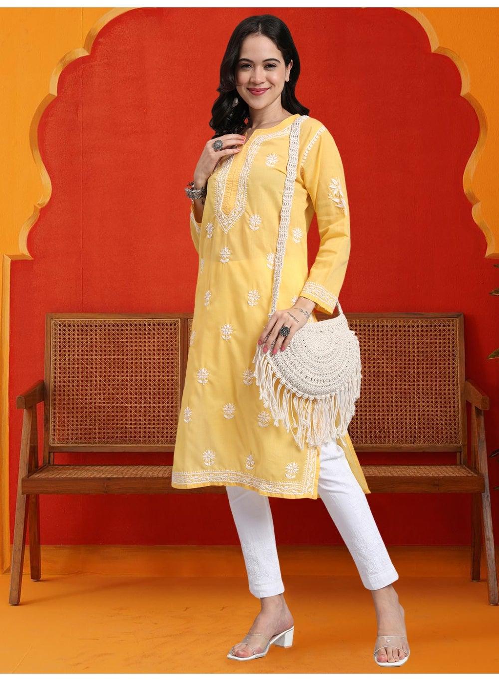 AL3999 Hand Embroidered Chikankari Cotton Kurta - Image 1