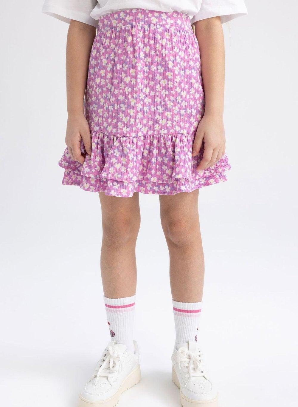 Girls White Purple Floral Skirt & Graphic Tee Set Z8985A6Pn78 - Image 1