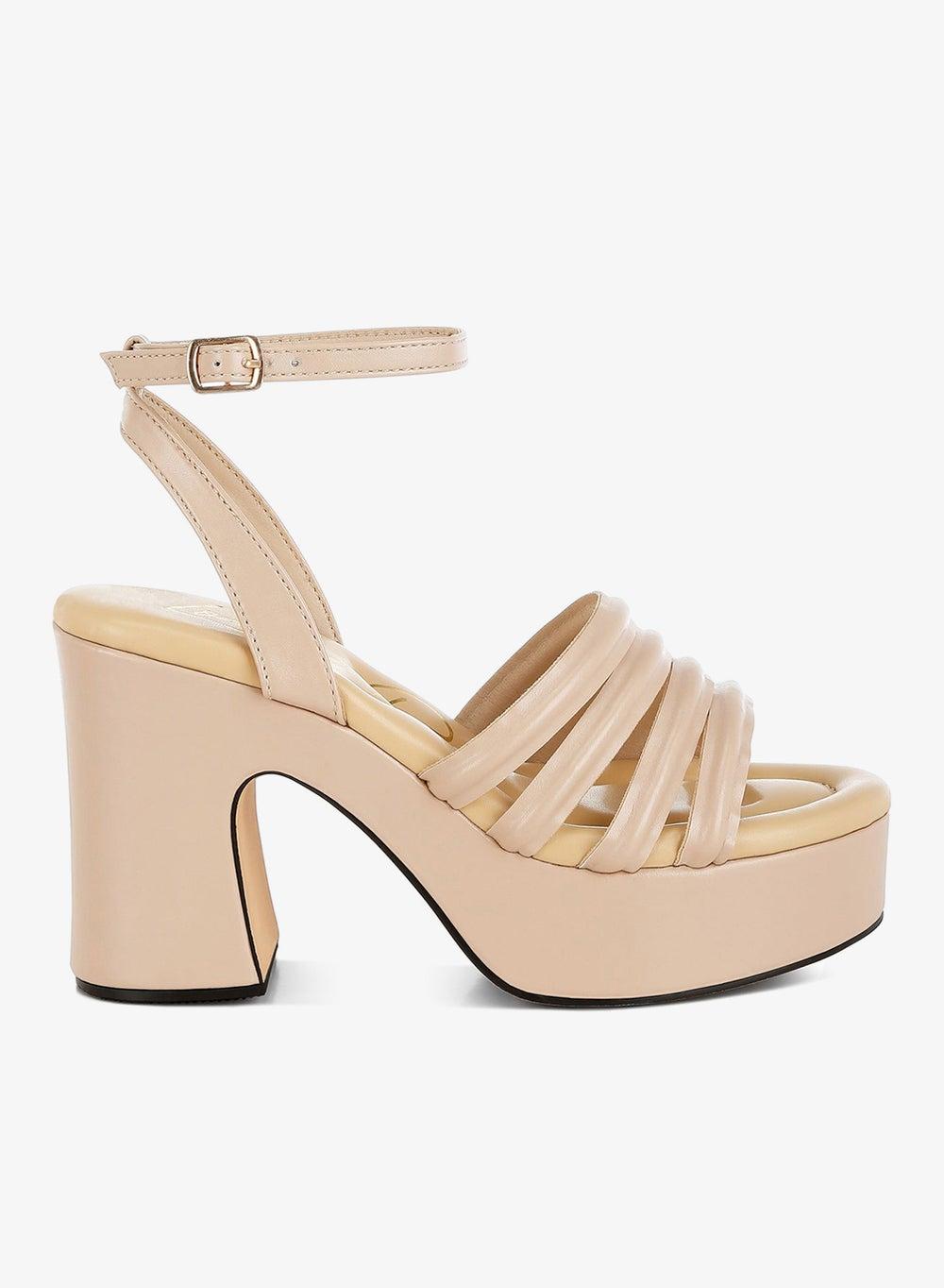 Beige Strappy Platform Heels SH4963 Elegant Sandals - Image 1