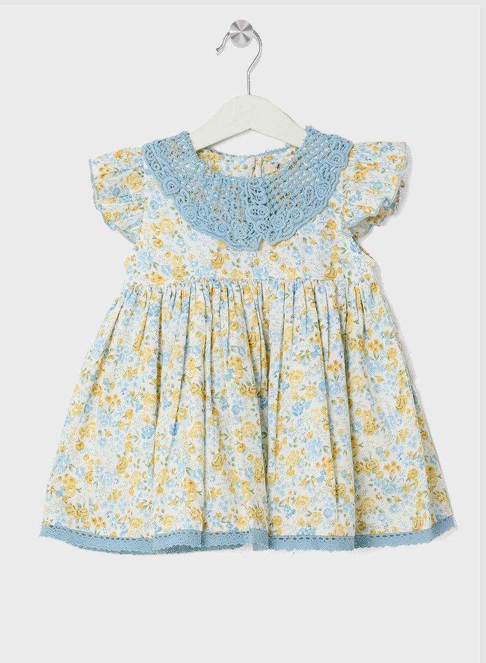Floral Crochet Collar A-Line Dress - Image 1