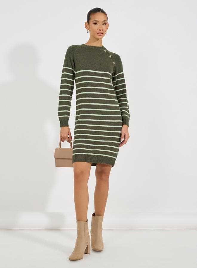 Olive Striped Knit Mini Dress 7009703713Green - Image 1