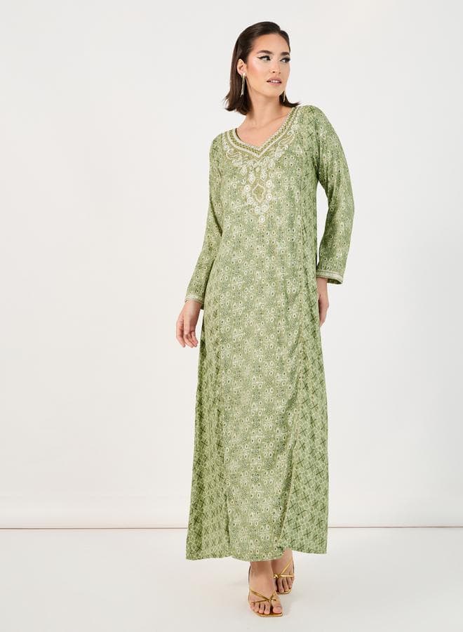 Styli Embroidered Green A-Line Jalabiya 7010032613 - Image 1