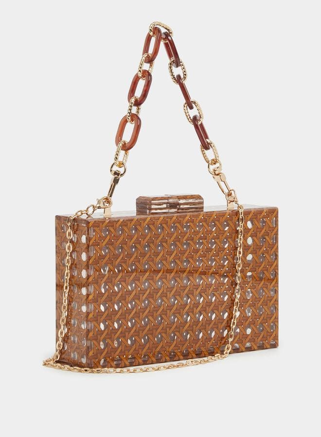 Brown Cut-Out Clutch Bag with Chain Strap 7010677905 - Image 1