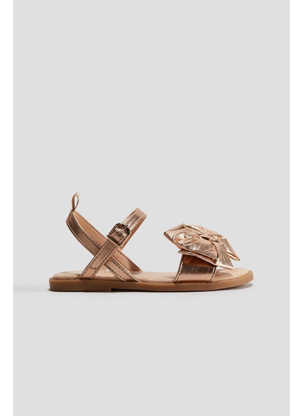Metallic Bow Detail Sandals with Ankle Strap - Image 1