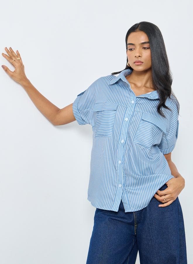 Take Two Blue Striped Polo Shirt - Image 1
