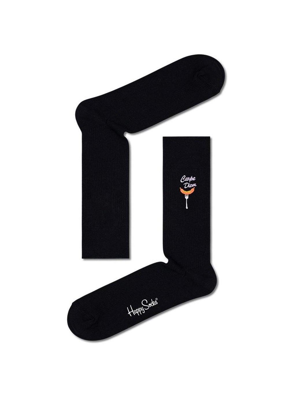 Carpe Diem Ribbed Embroidery Cotton Socks 930 - Image 1