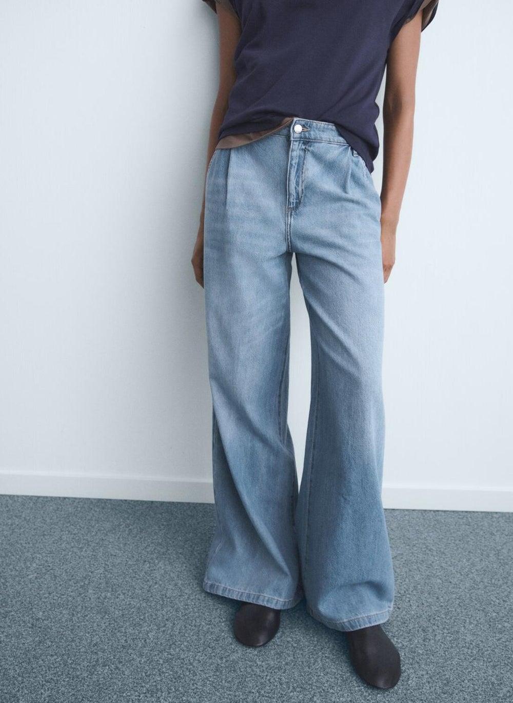 Wide-Leg Pleated Cotton Jeans 17001231 TM - Image 1