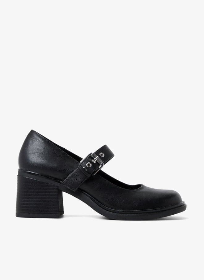 Avrie001 Black Mary Jane Block Heel Sandals - Image 1