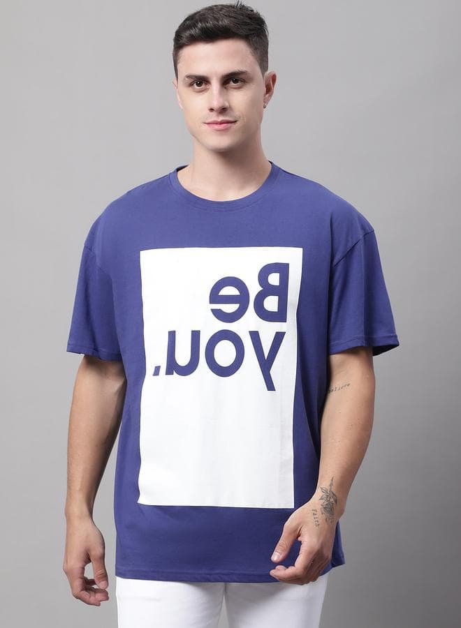 Men’s Navy Blue Graphic Oversized Cotton T-Shirt - Image 1