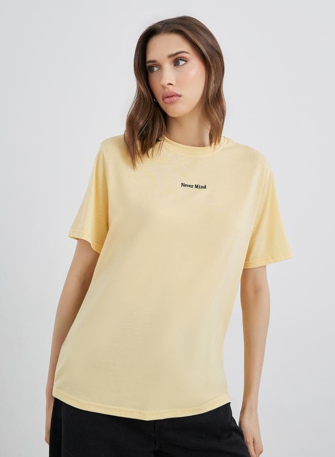 Never Mind Slogan Yellow Regular Fit T-Shirt - Image 1