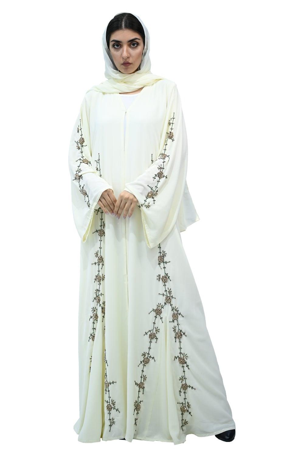 Embroidered Serenity Abaya 724 – Elegant Floral Open Front - Image 1