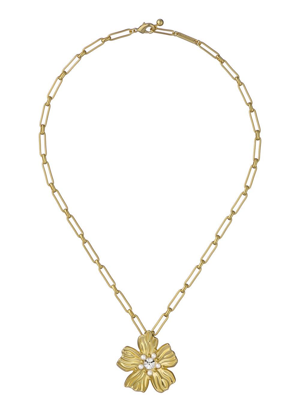 Pettaa Flower Crystal Pendant Necklace Gold TBJ3988 - Image 1