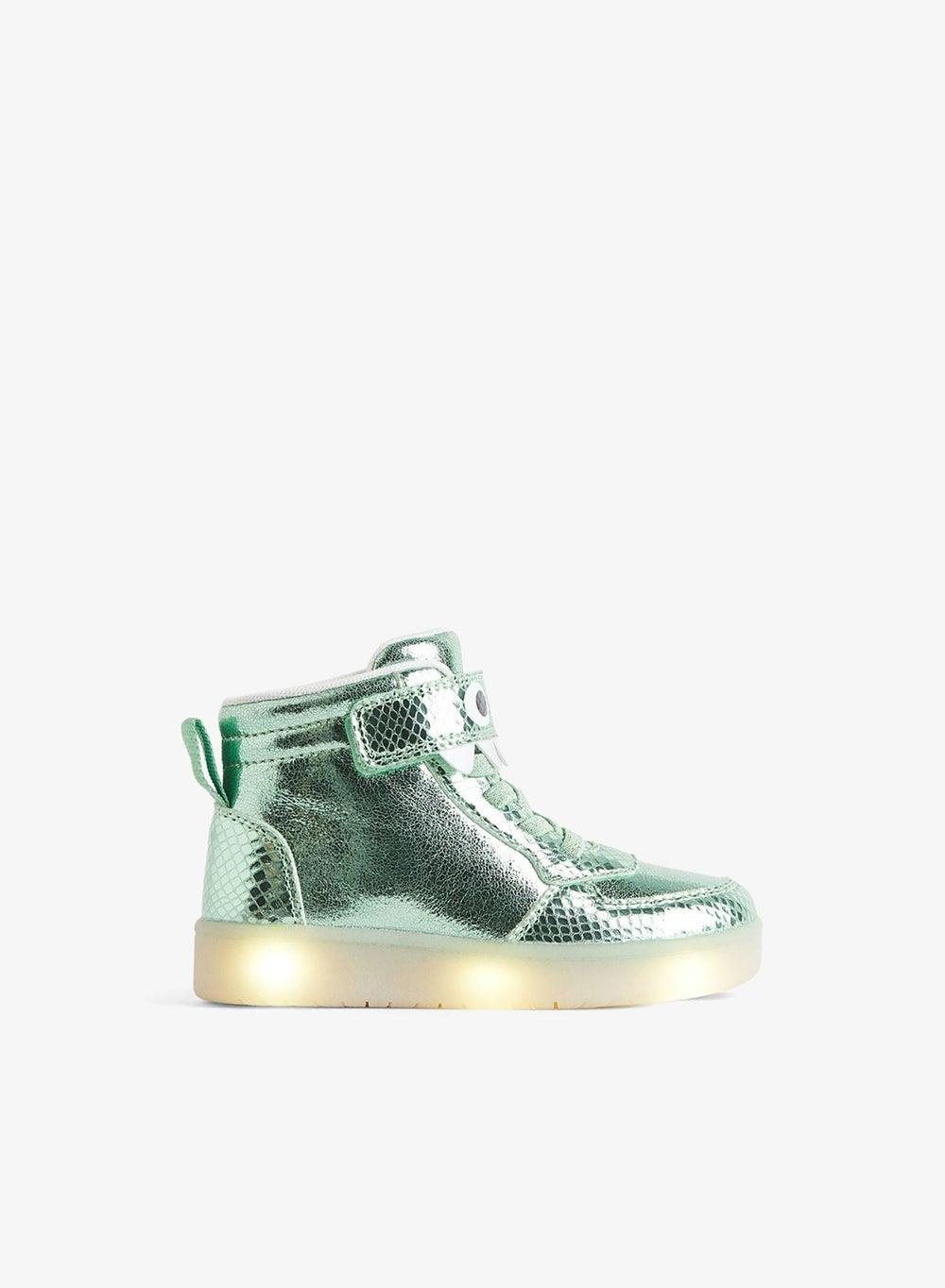 Flashing Hi-Tops LED Kids Green Velcro Sneakers - Image 1