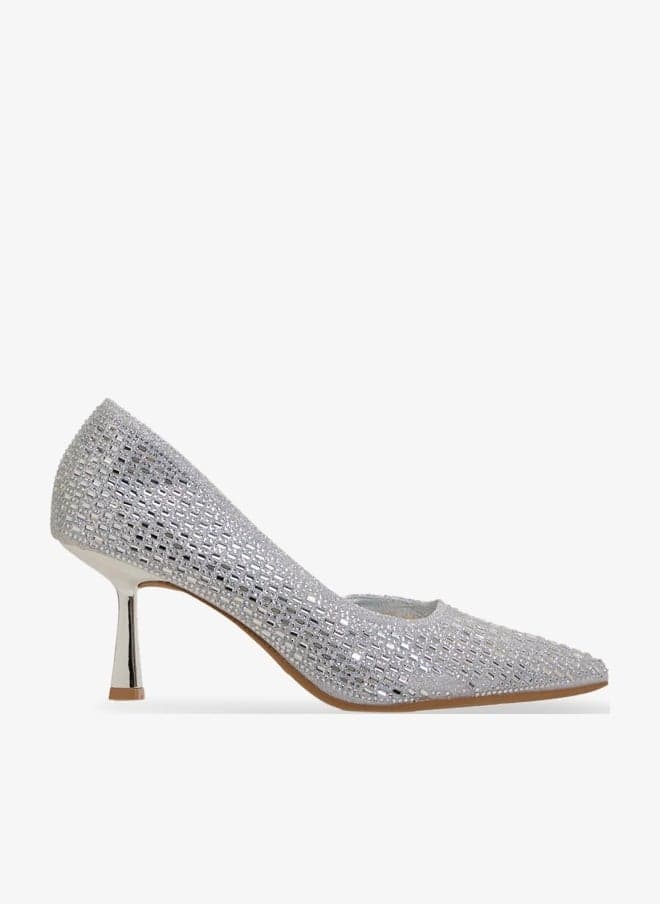 Silver Glitter Heeled Pump X2503 200 - Image 1
