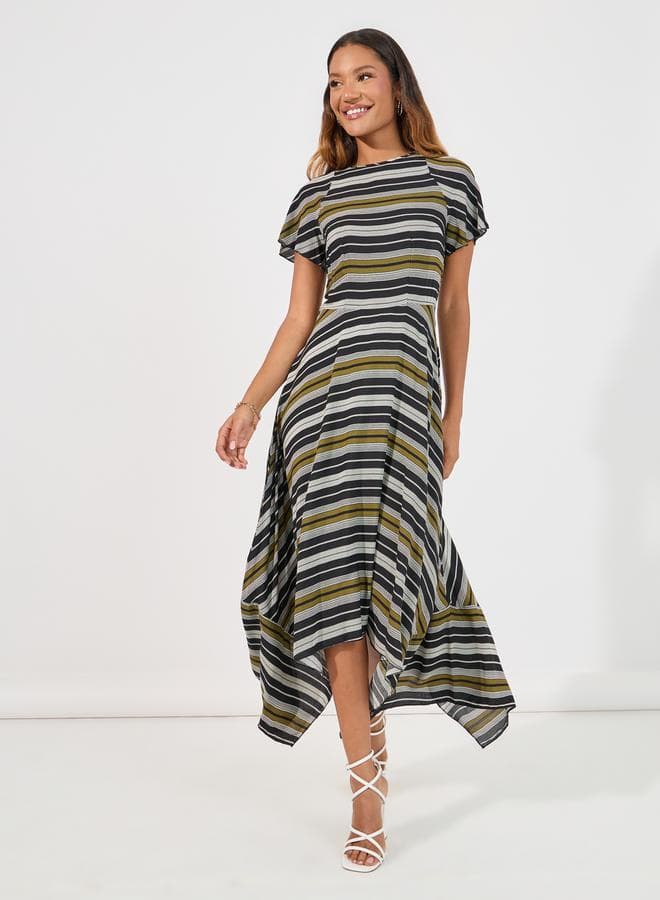Styli Striped Asymmetric A-Line Midi Dress 7009788701Multi - Image 1