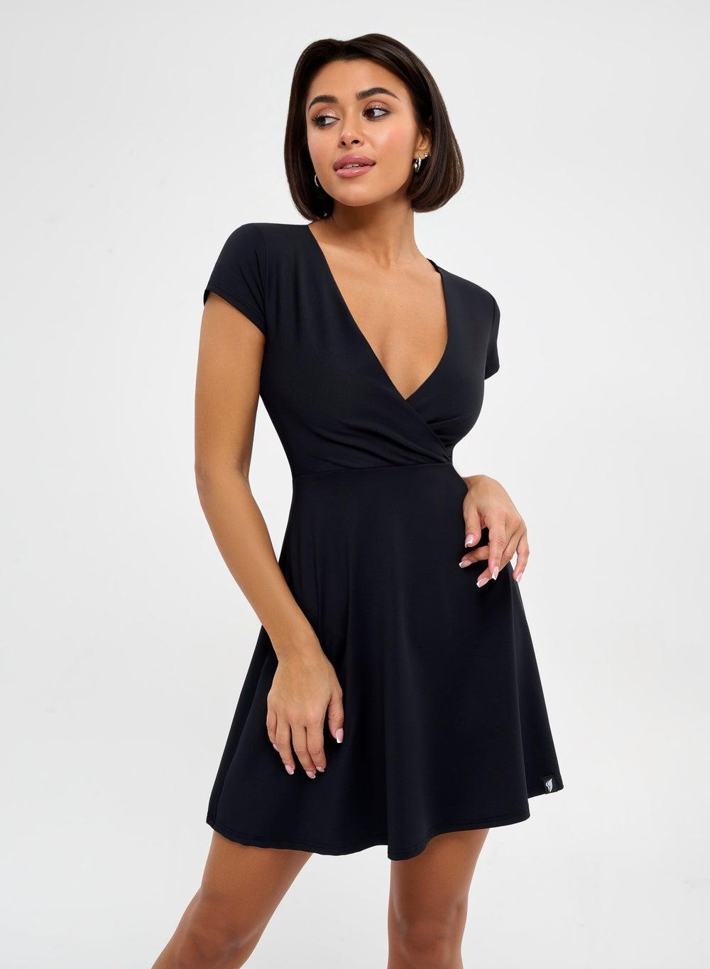 Bona Fide Black A-Line V-Neck Mini Dress - Image 1