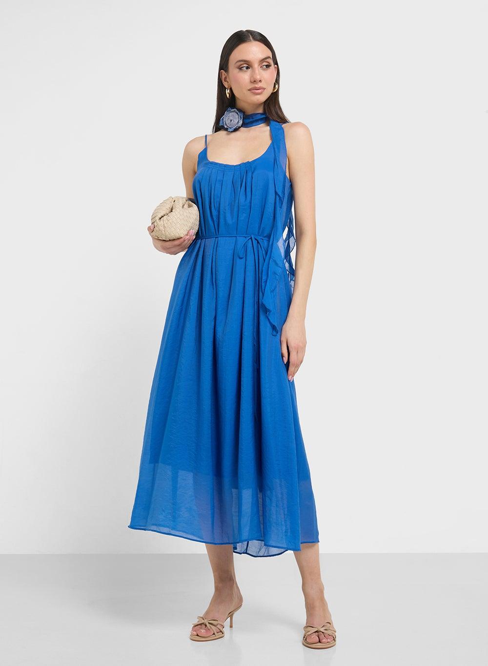 Royal Blue A-Line Midi Dress Clt254048 - Image 1