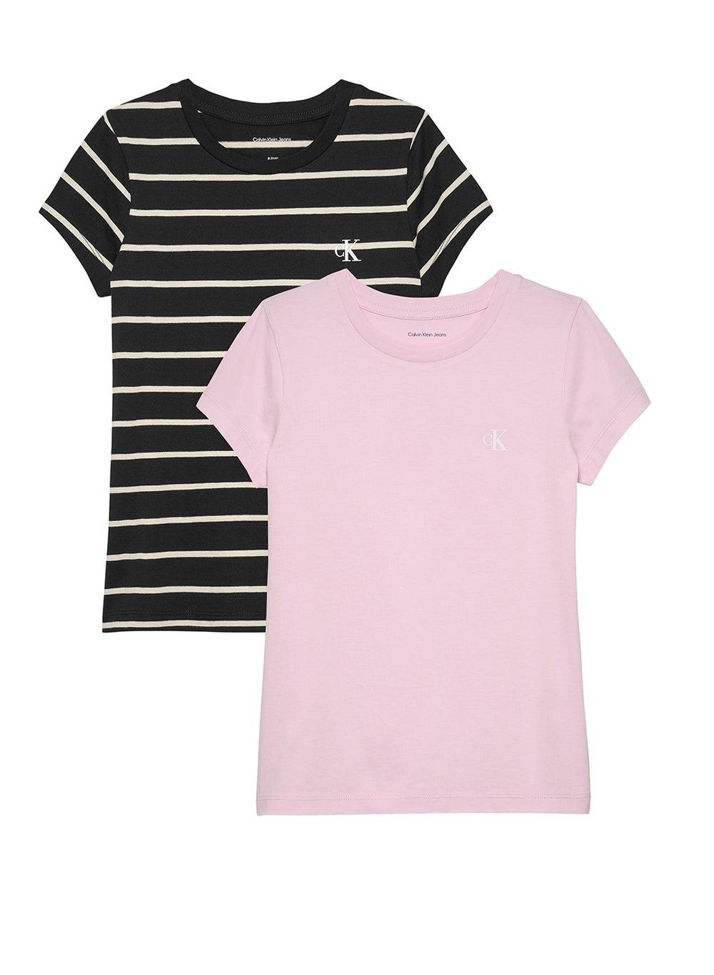 Girls Pink CK Logo Cotton T-Shirts 2-Pack Ig0Ig03037Tdi - Image 1
