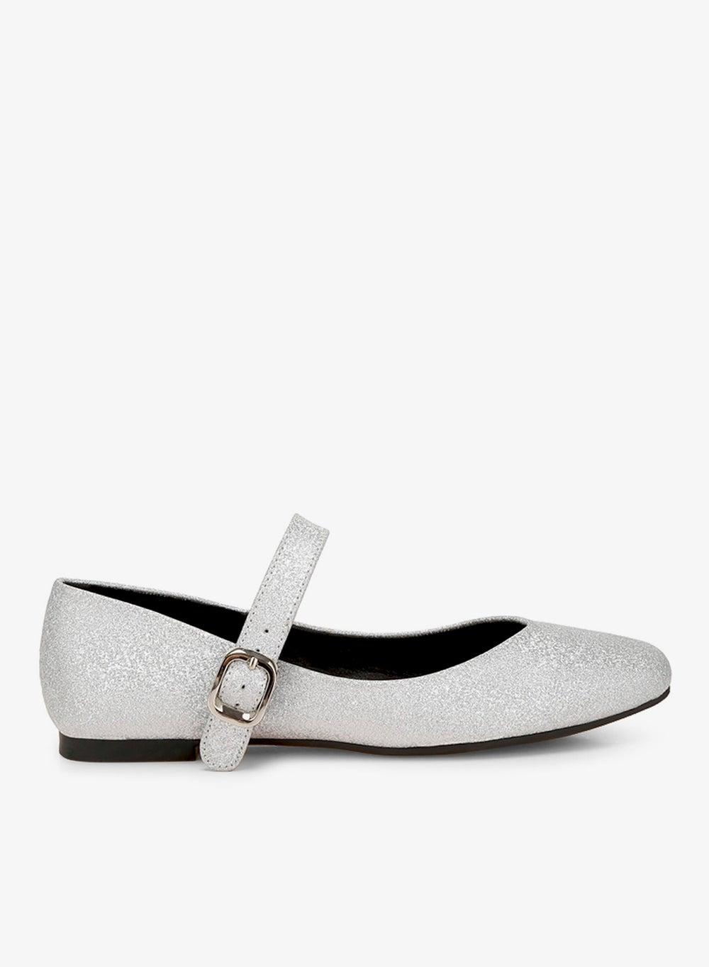 Silver Glitter Pin Buckle Ballerina Flats Sh5008 - Image 1