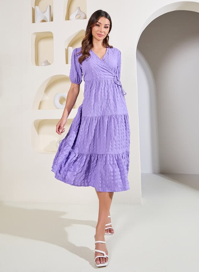 Styli Textured Tiered Wrap Midi Dress 7006736728 - Image 1