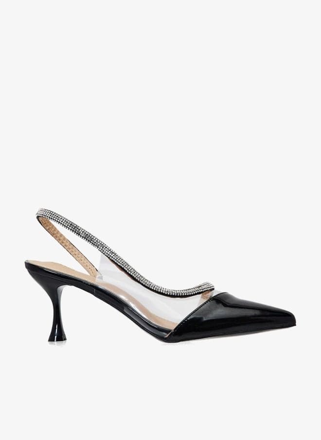 Black Diamante Heeled Pump - Image 1