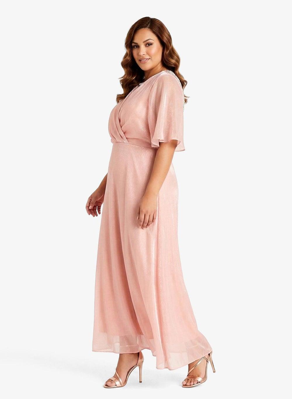 Dxkc01 Plus Size Dusty Rose Shimmer Maxi Dress - Image 1