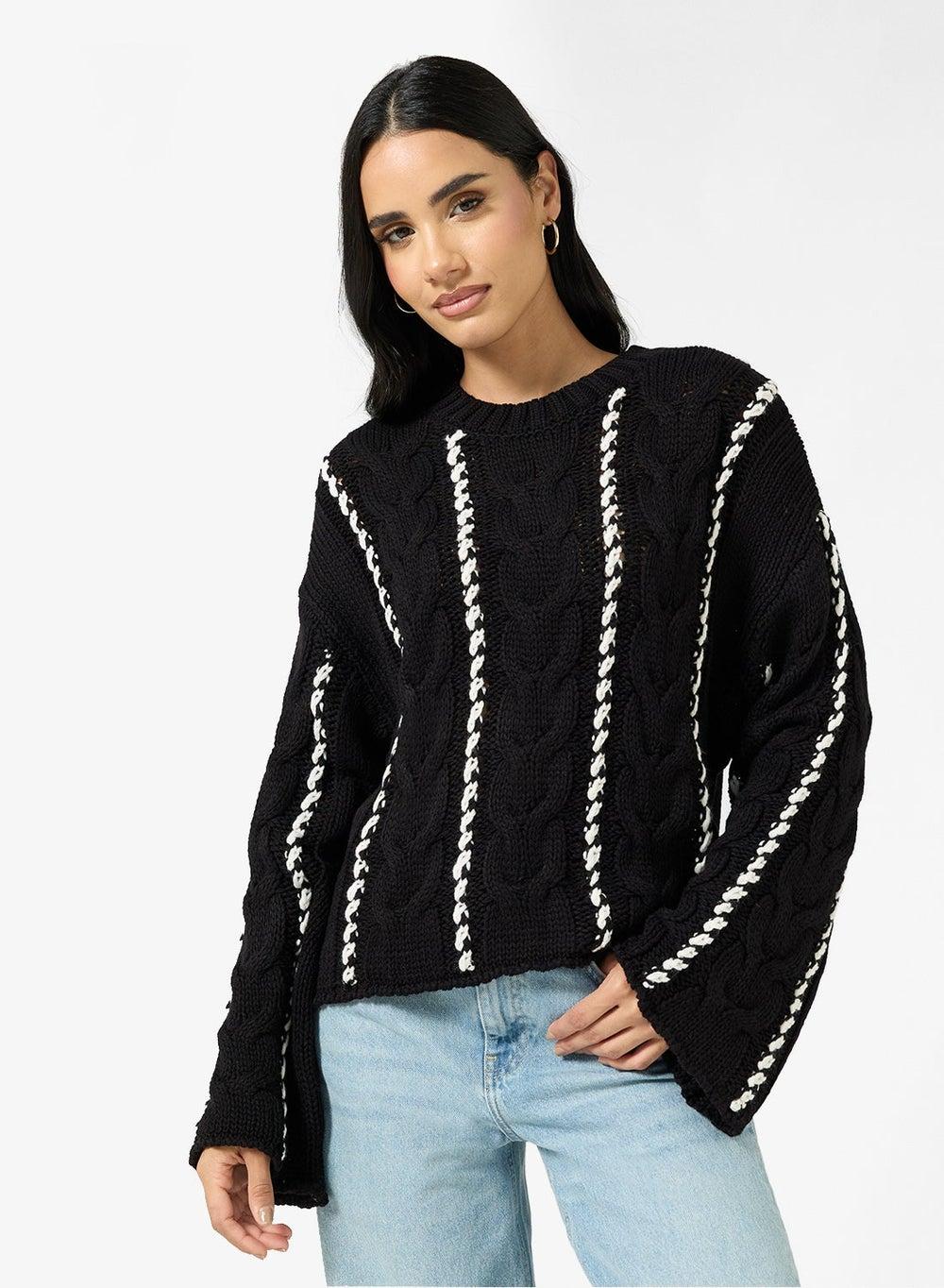 Onltessa Relaxed Striped Knit Pullover Sweater 15350461 - Image 1