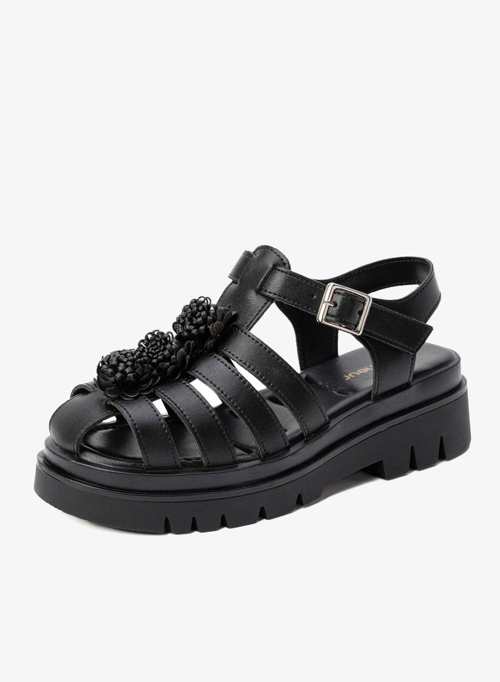 Flaneur Platform Leather Sandals with Ankle Strap - Image 1